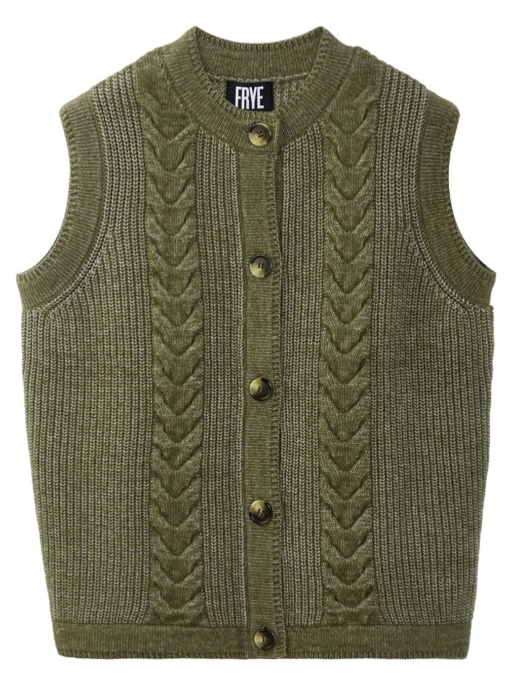 Frye Women’s Sleeveless Button-Front Cable Knit Vest Olive Green Sz L NWT